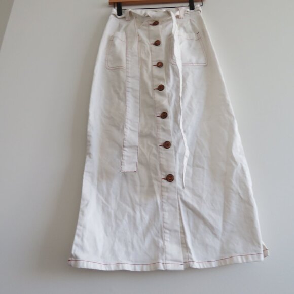 SEE BY CHLOE Belted Denim Midi Pencil Skirt in Ivory Cream Quiet Luxury Size 4 - Picture 10 of 16